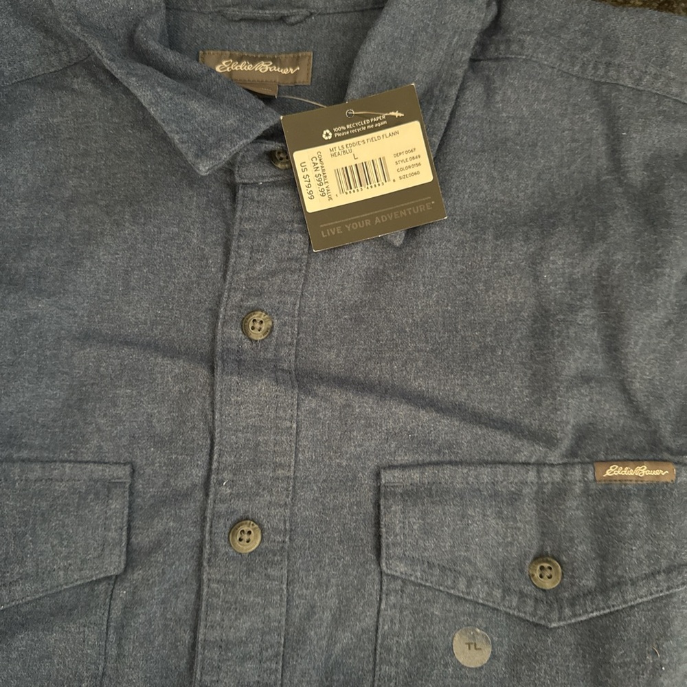 Men’s Eddie Bauer field flannel button up - new with tags - Size TL (tall) Large